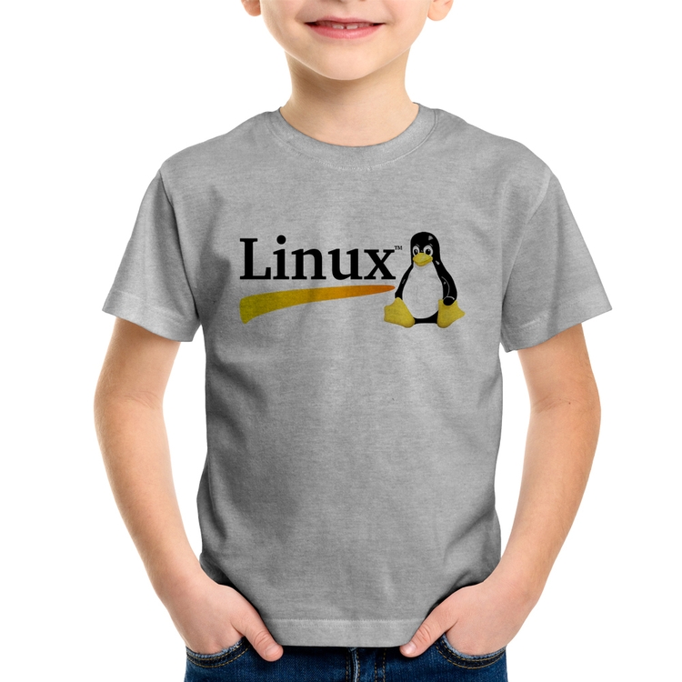Camiseta Infantil Linux - Cinza