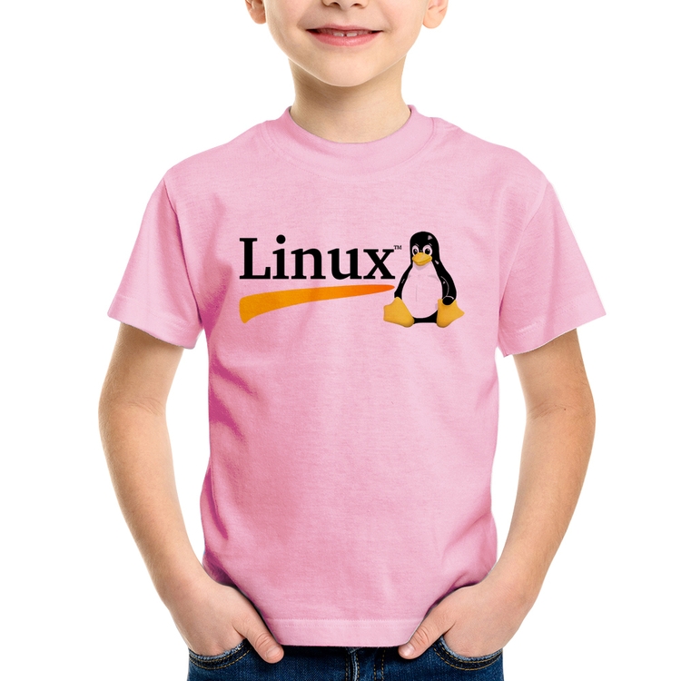 Camiseta Infantil Linux - Rosa Bebê