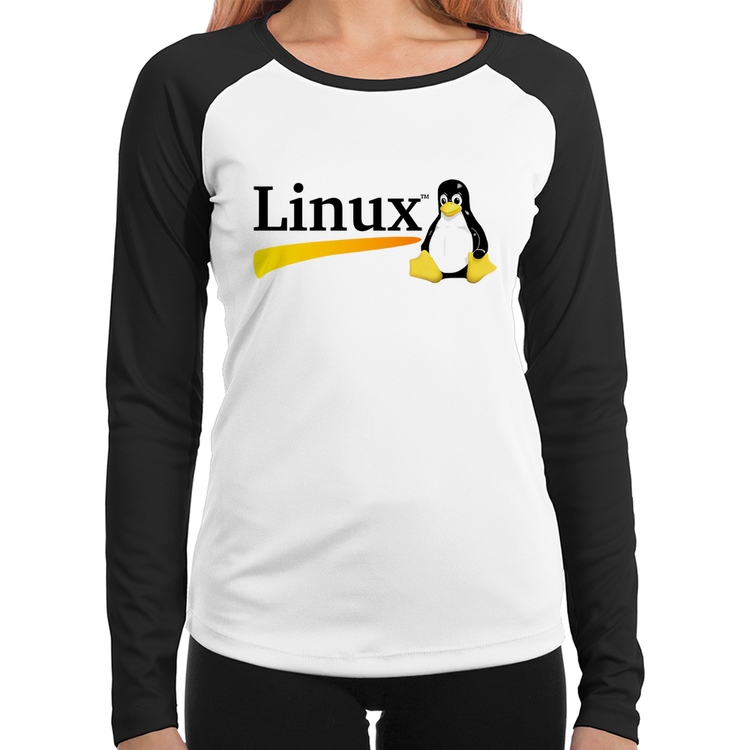 Baby Look Raglan Linux Manga Longa