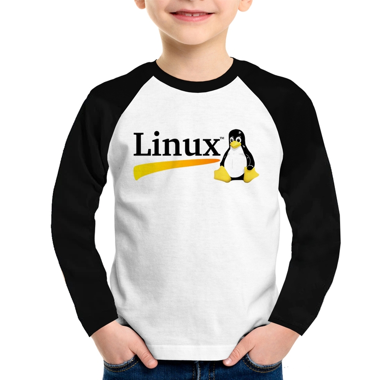 Camiseta Raglan Infantil Linux Manga Longa