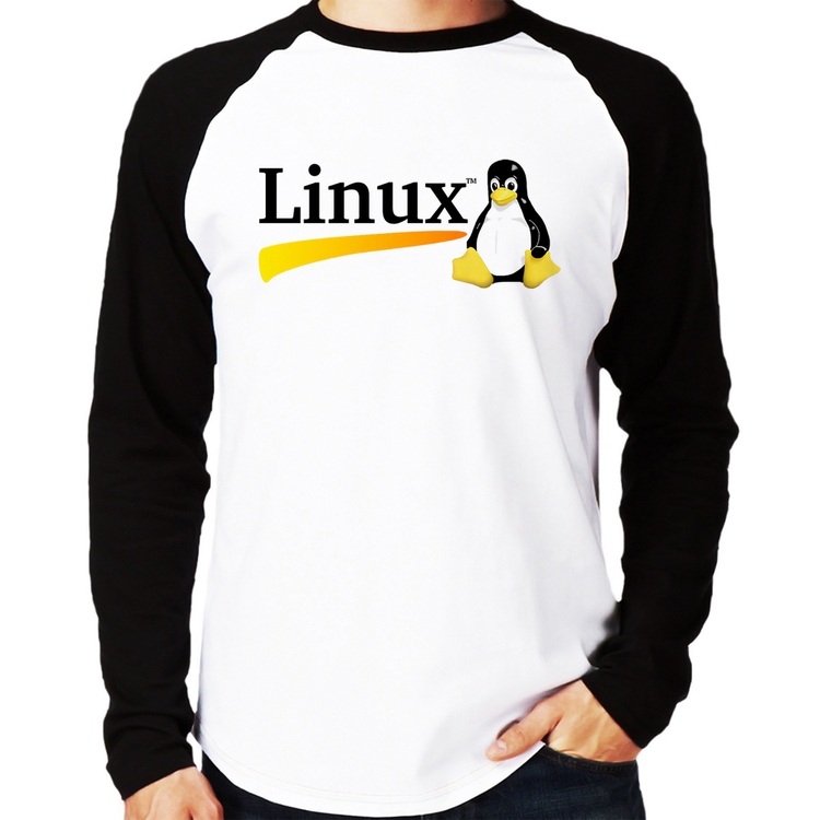 Camiseta Raglan Linux Manga Longa