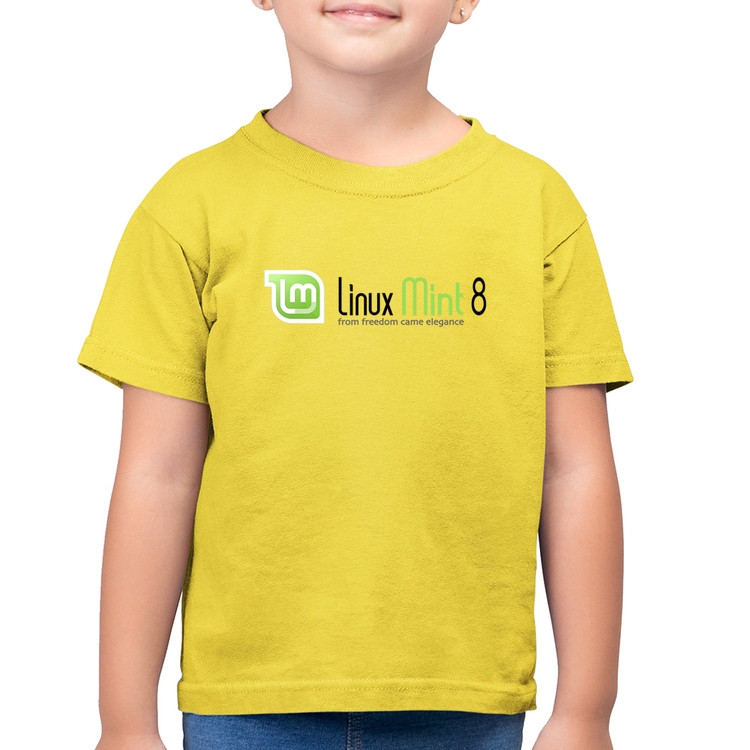 Camiseta Algodão Infantil Linux Mint 8 Helena - Amarelo Canário