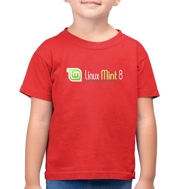 Camiseta Algodão Infantil Linux Mint 8 Helena - Vermelha