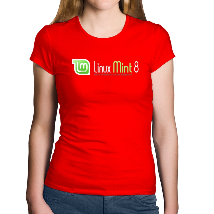 Baby Look Algodão Linux Mint 8 Helena - Vermelha