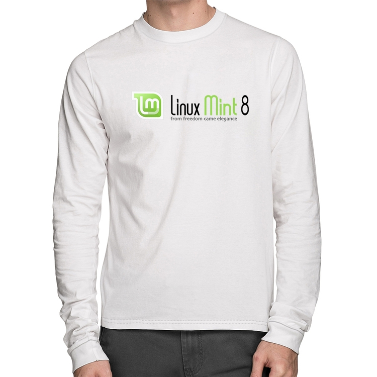 Camiseta Algodão Linux Mint 8 Helena Manga Longa - Branca