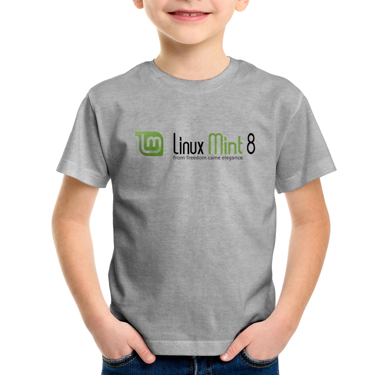 Camiseta Infantil Linux Mint 8 Helena - Cinza