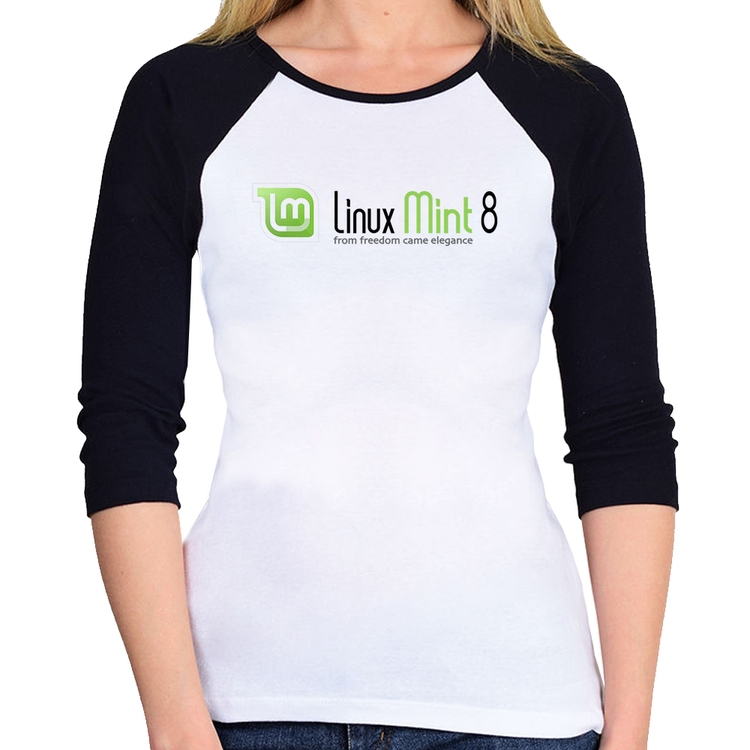 Baby Look Raglan Linux Mint 8 Helena Manga 3/4