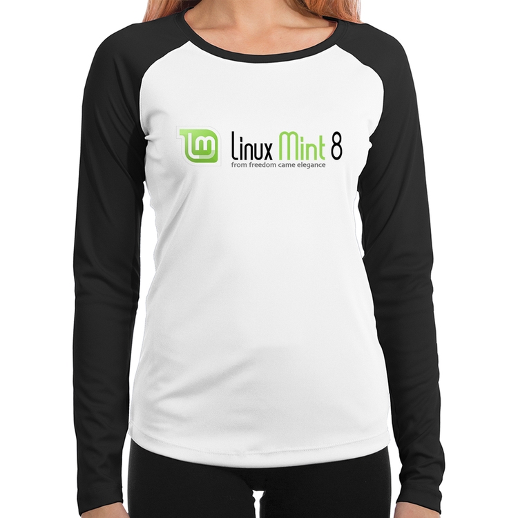Baby Look Raglan Linux Mint 8 Helena Manga Longa