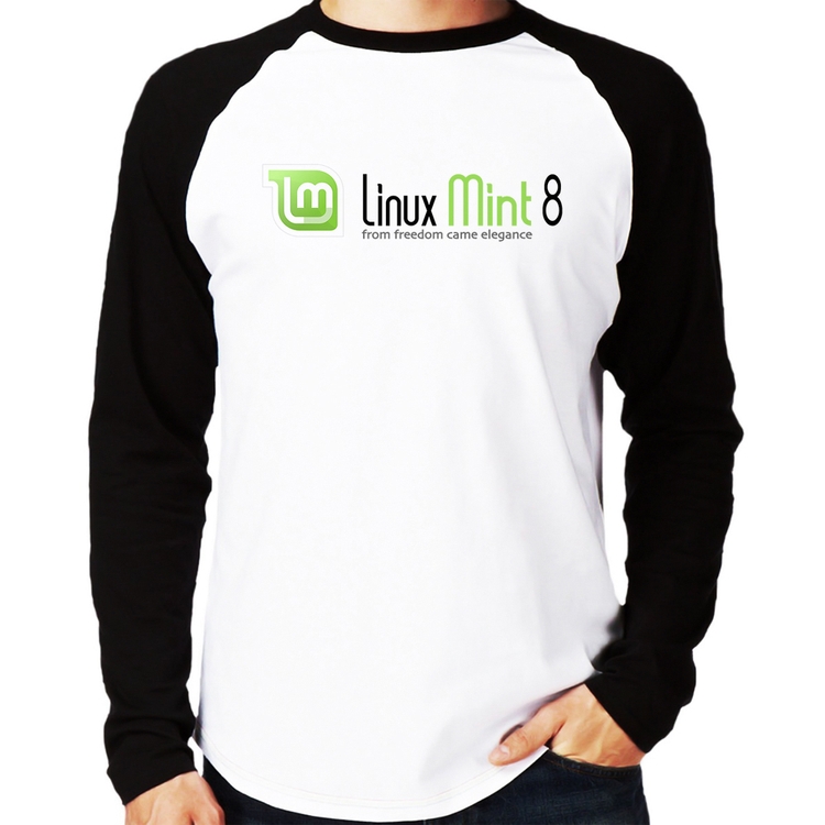 Camiseta Raglan Linux Mint 8 Helena Manga Longa