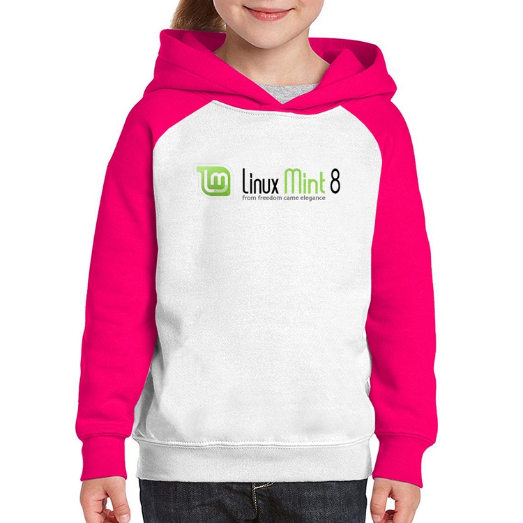 Moletom Infantil Linux Mint 8 Helena - Branco/Rosa