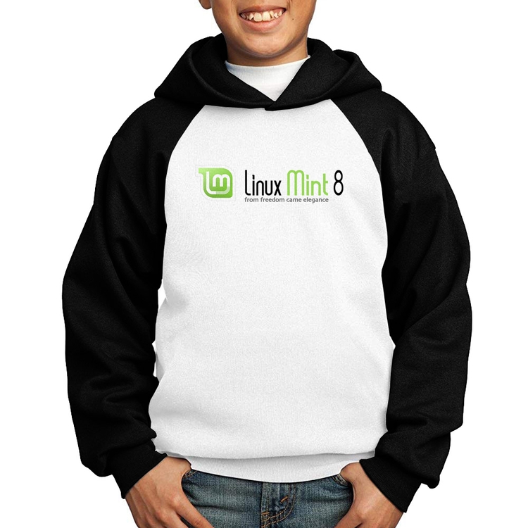 Moletom Infantil Linux Mint 8 Helena - Branco/Preto