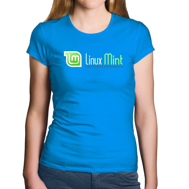 Baby Look Algodão Linux Mint - Azul