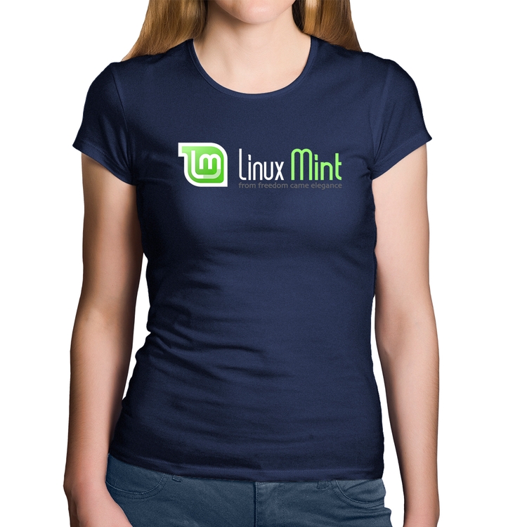 Baby Look Algodão Linux Mint - Marinho