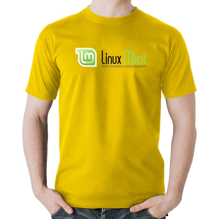Camiseta Algodão Linux Mint - Amarela