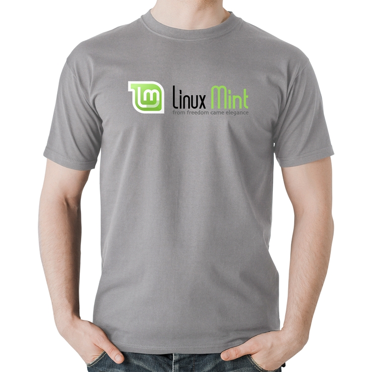 Camiseta Algodão Linux Mint - Cinza
