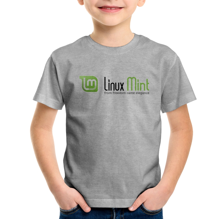 Camiseta Infantil Linux Mint - Cinza