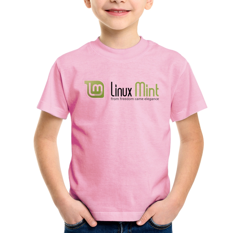 Camiseta Infantil Linux Mint - Rosa Bebê