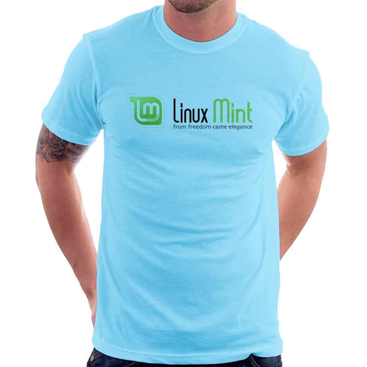 Camiseta Linux Mint - Azul Bebê