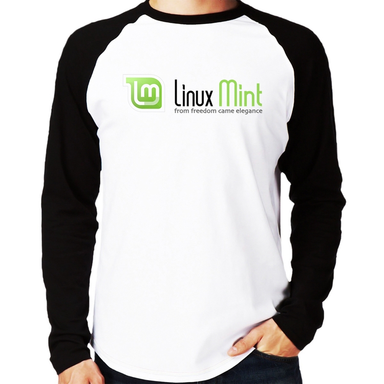 Camiseta Raglan Linux Mint Manga Longa