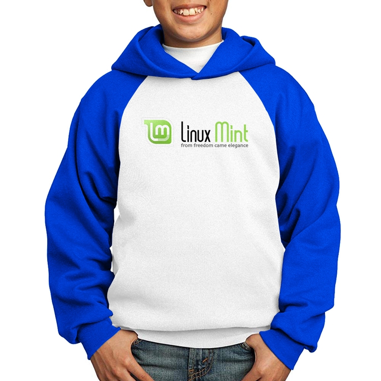 Moletom Infantil Linux Mint - Branco/Azul