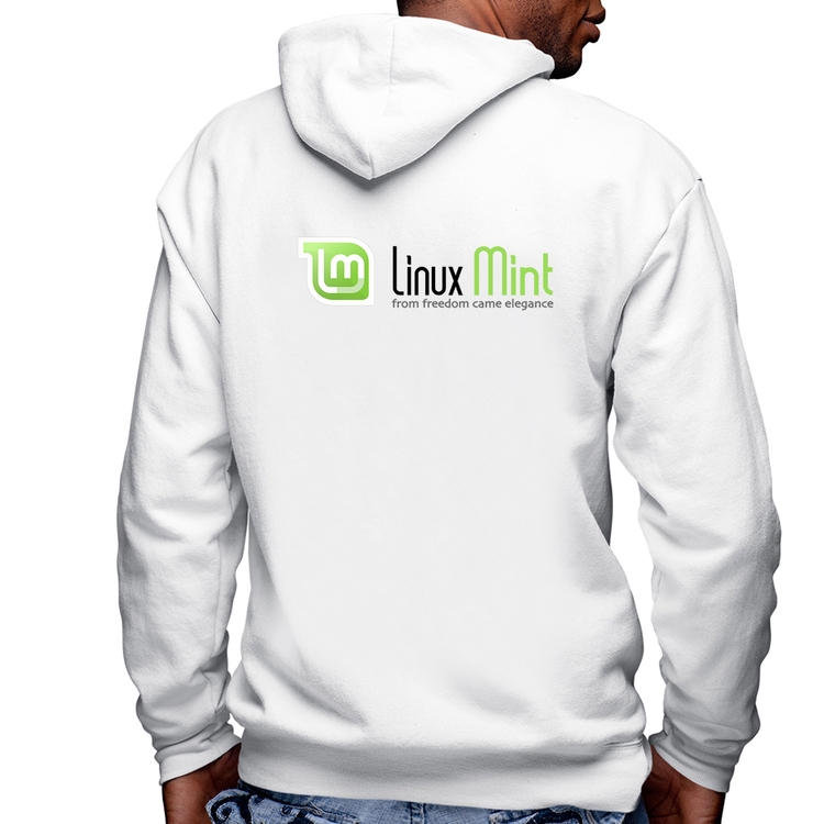 Blusa Moletom Linux Mint Masculina com Capuz e Zíper - Branca