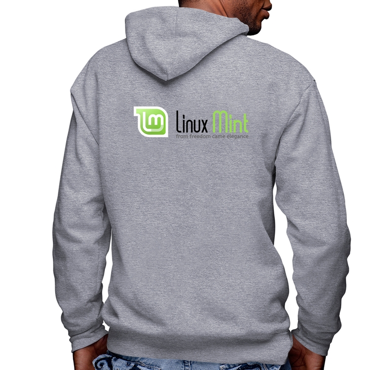 Blusa Moletom Linux Mint Masculina com Capuz e Zíper - Mescla