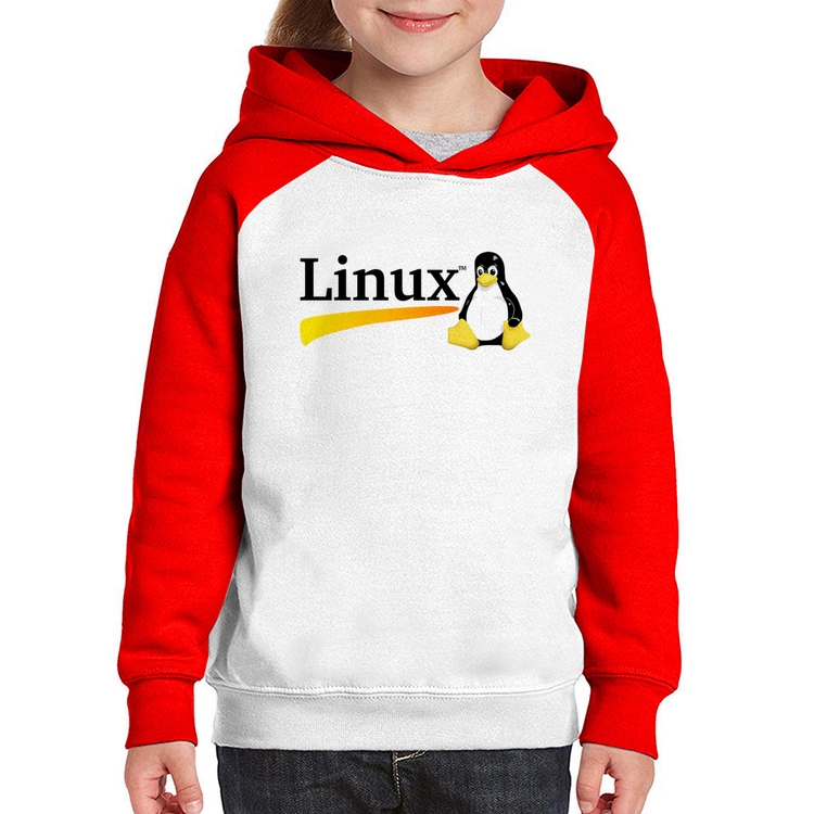Moletom Infantil Linux - Branco/Vermelho