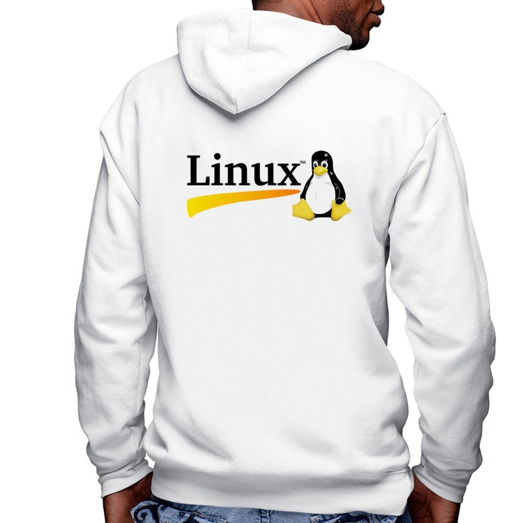 Blusa Moletom Linux Masculina com Capuz e Zíper - Branca