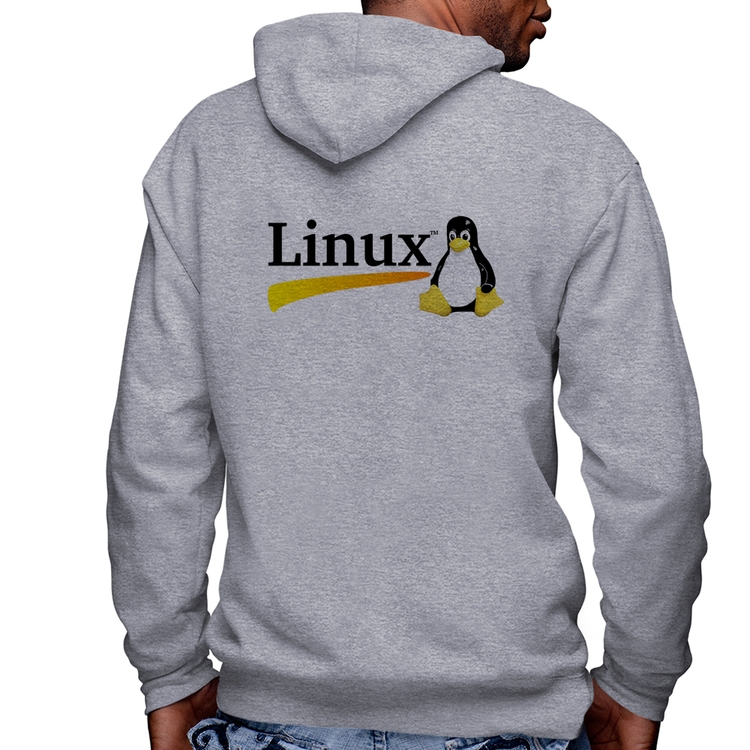 Blusa Moletom Linux Masculina com Capuz e Zíper - Mescla