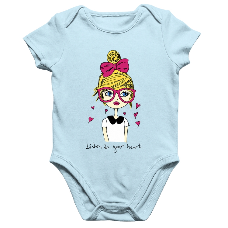 Body Bebê Algodão Listen to your heart - Azul Bebê