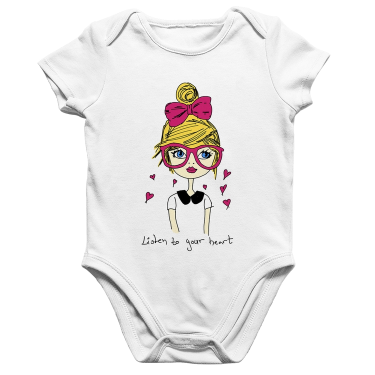 Body Bebê Algodão Listen to your heart - Branco