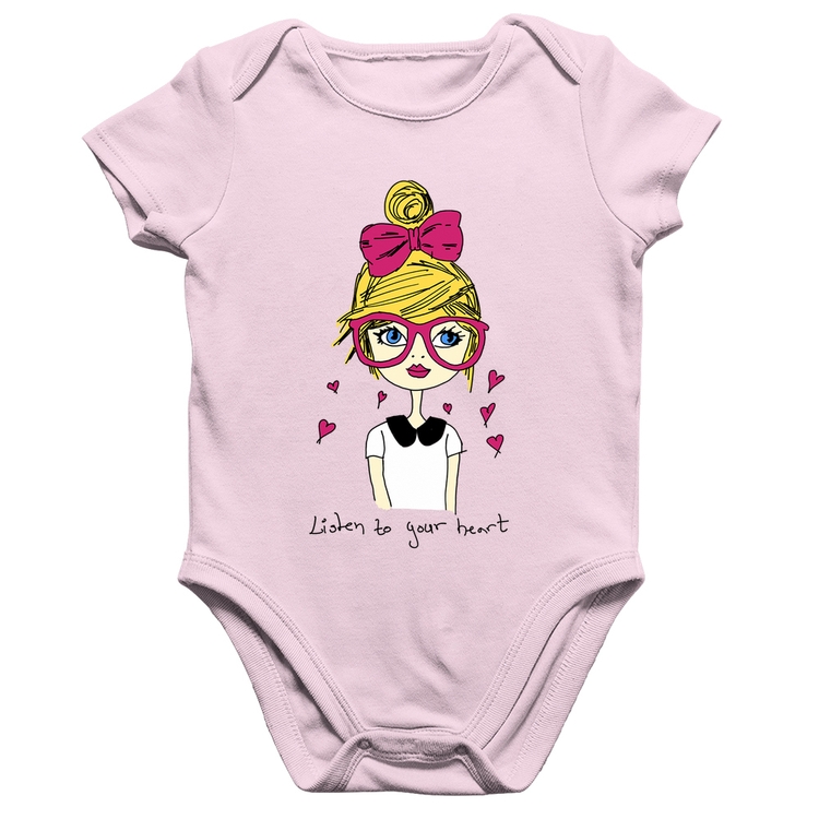 Body Bebê Algodão Listen to your heart - Rosa Bebê