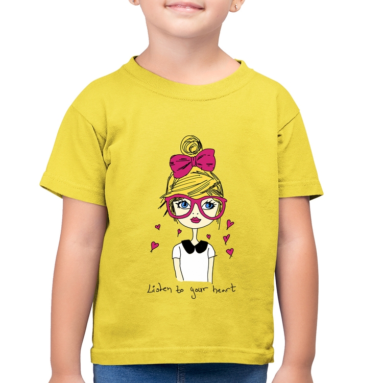 Camiseta Algodão Infantil Listen to your heart - Amarelo Canário