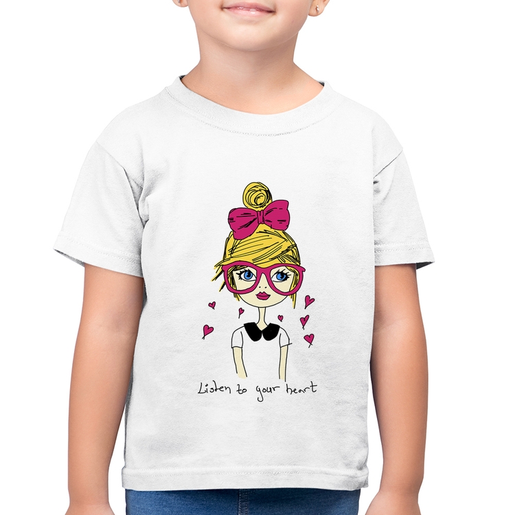 Camiseta Algodão Infantil Listen to your heart - Branca