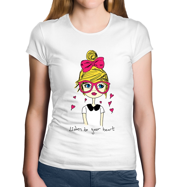 Baby Look Algodão Listen to your heart - Branca