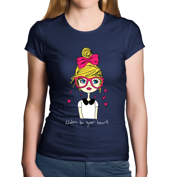 Baby Look Algodão Listen to your heart - Marinho