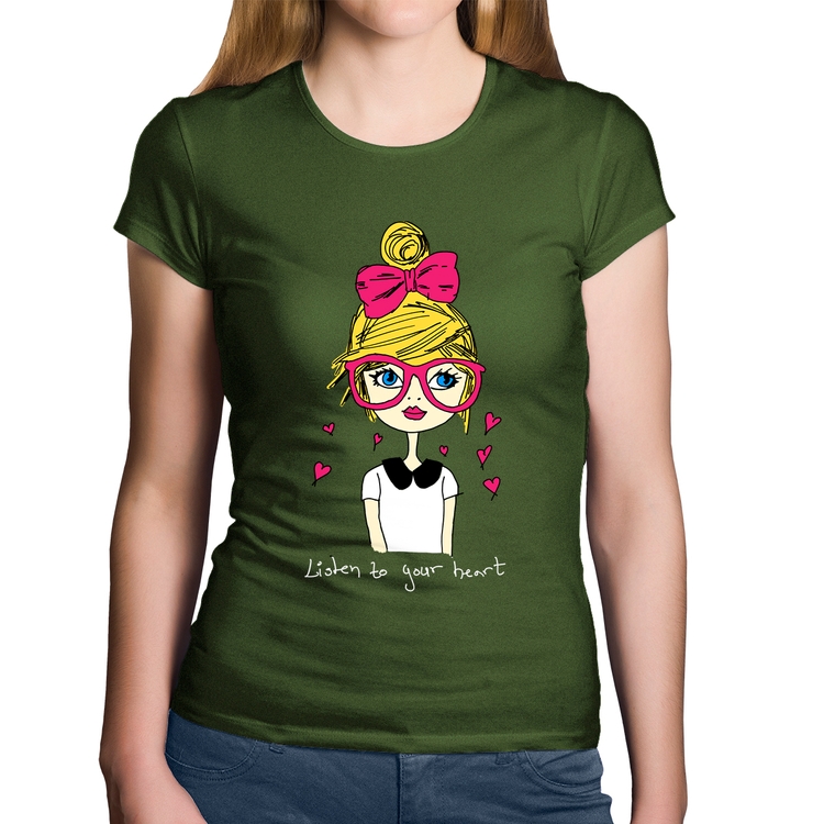 Baby Look Algodão Listen to your heart - Musgo