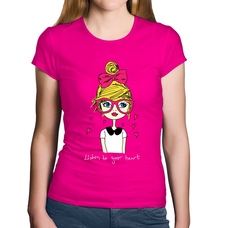 Baby Look Algodão Listen to your heart - Rosa