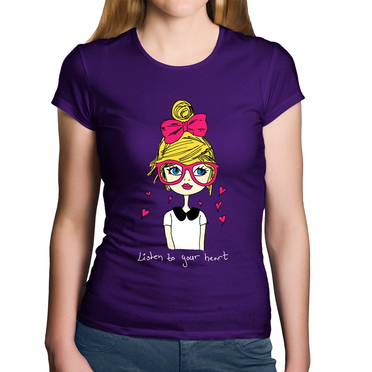 Baby Look Algodão Listen to your heart - Roxa