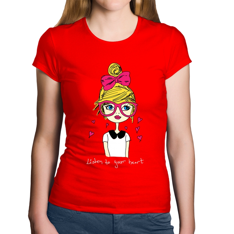 Baby Look Algodão Listen to your heart - Vermelha