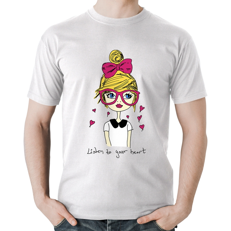 Camiseta Algodão Listen to your heart - Branca
