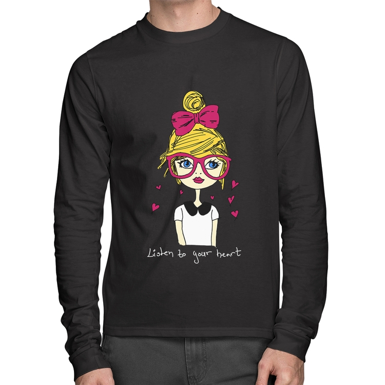 Camiseta Algodão Listen to your heart Manga Longa