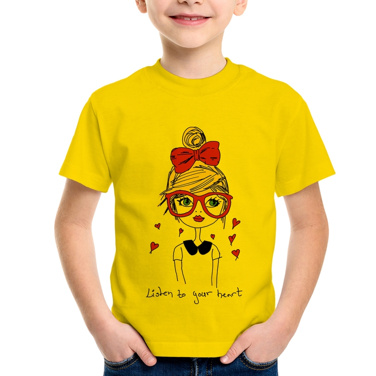 Camiseta Infantil Listen to your heart - Amarela