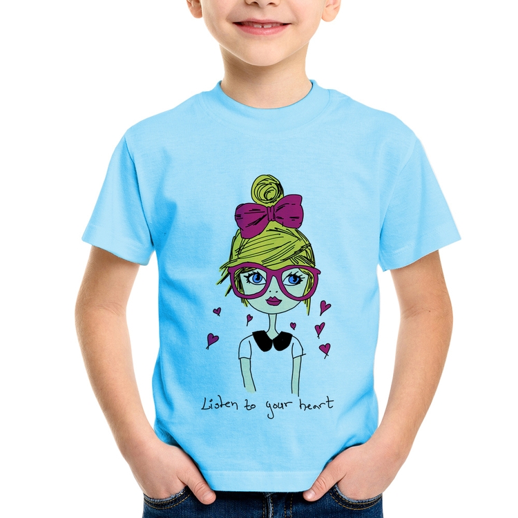Camiseta Infantil Listen to your heart - Azul Bebê