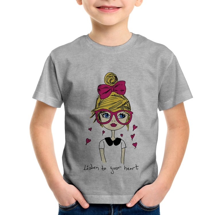 Camiseta Infantil Listen to your heart - Cinza