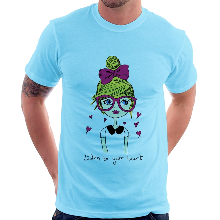 Camiseta Listen to your heart - Azul Bebê