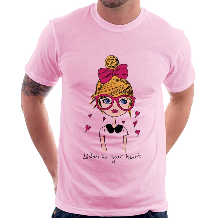Camiseta Listen to your heart - Rosa Bebê