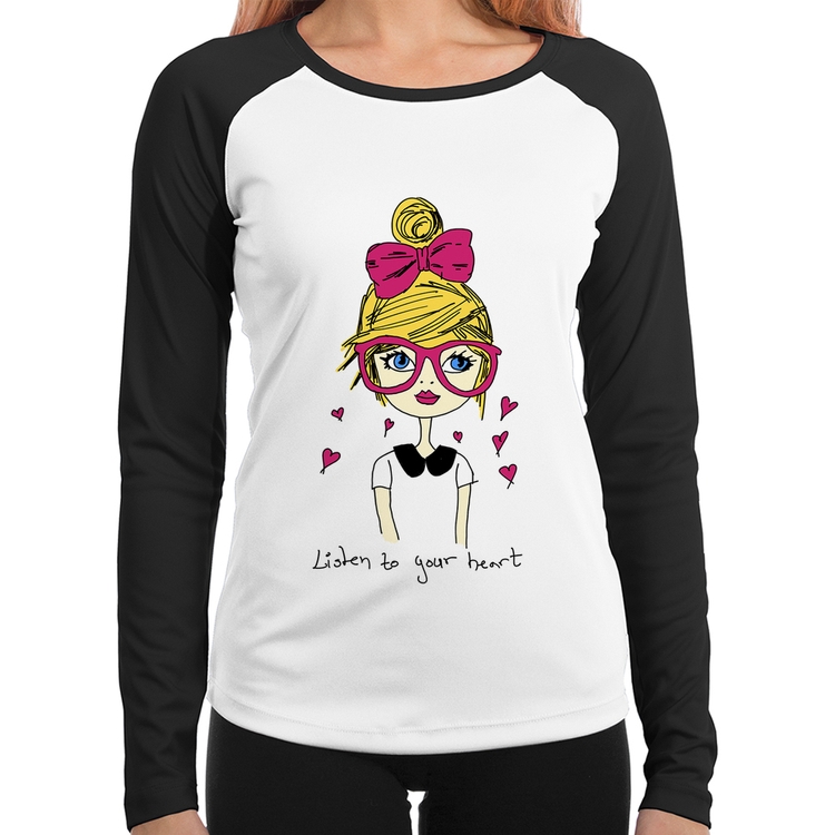Baby Look Raglan Listen to your heart Manga Longa