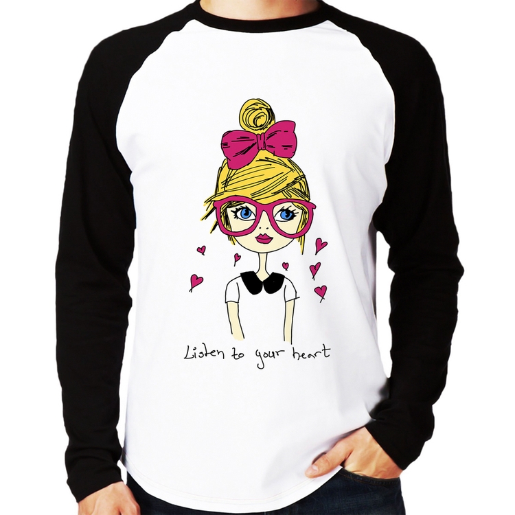 Camiseta Raglan Listen to your heart Manga Longa