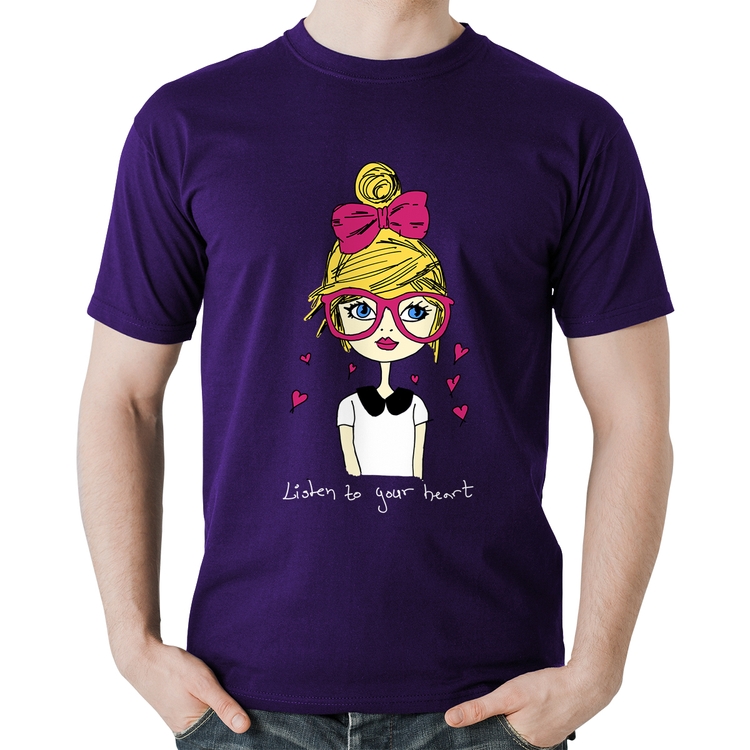 Camiseta Algodão Listen to your heart - Roxa